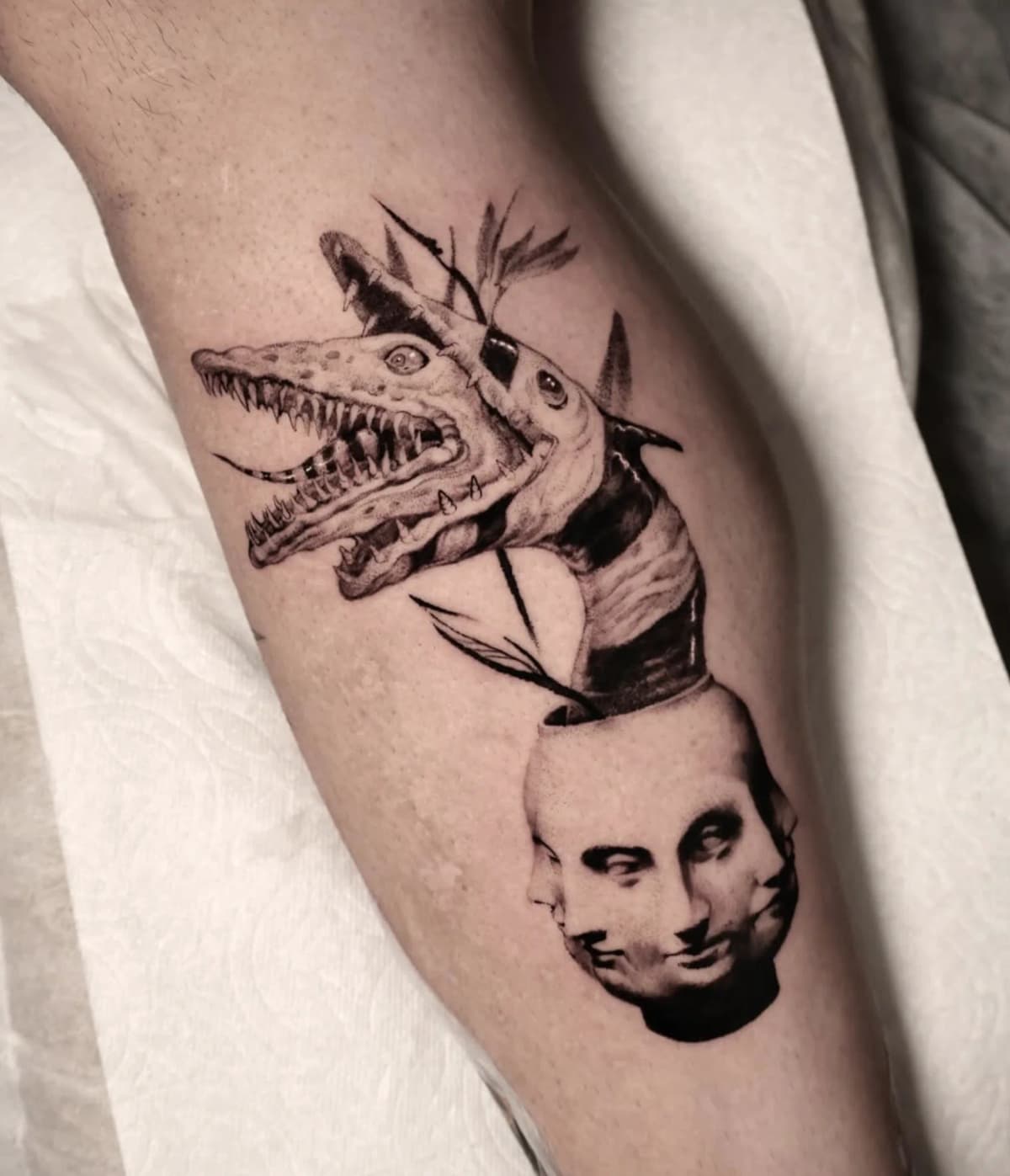 Dinosaur skull surreal portrait